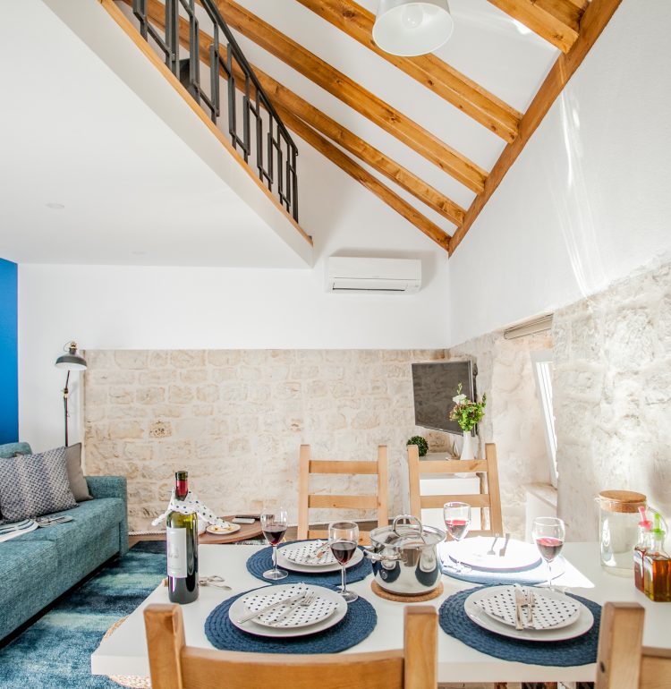 Living & dining room in Vivid flat with lofted bedroom