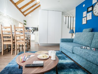 Living & dining room in Vivid flat with lofted bedroom